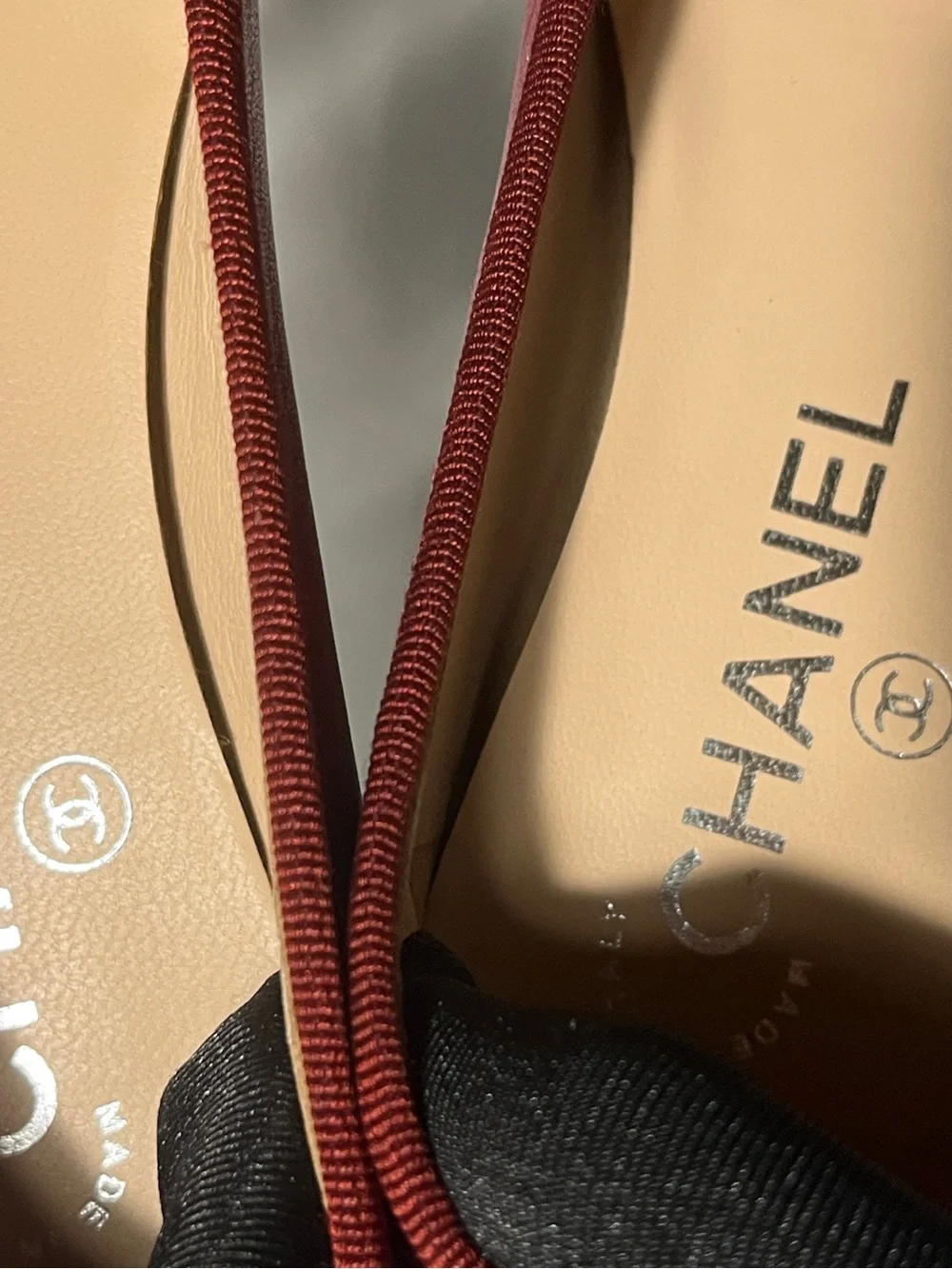 CHANEL Red Leather CC Logo Ballet Flats